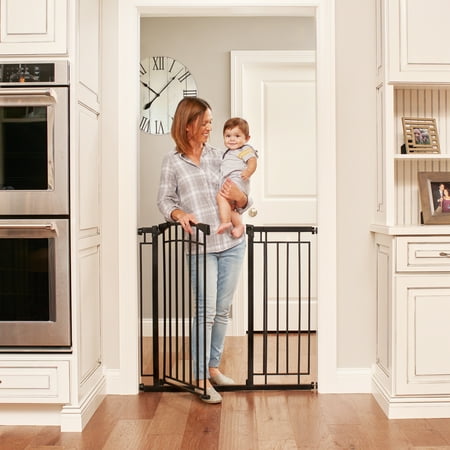 Evenflo Multi-Use Décor Walk-Thru Tall Baby Gate, Wide Width, Indicator, 28" - 48", Baby Gates for Stairs, Black