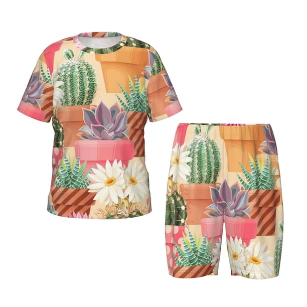 Balery Succulent And Cactus Conjunto de Pijama Infantil de Manga Corta con Estampado – Ropa de Dormir de Algodón Suave-XX-Large
