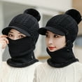 thumbnail image 3 of 3 in 1 Winter Knitted Beanie Hat Face Neck Warmer Set for Women Girls Fleece Lining Ski Caps with Pompom, 3 of 8