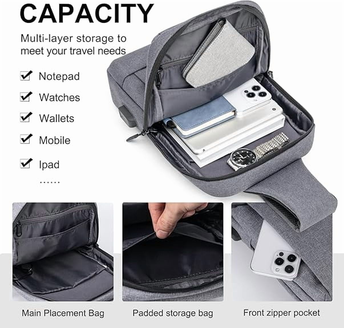 Kabaqoo Crossbody Sling Bag for Travel Work, Shoulder Chest Backpack for Men and Women