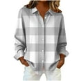 thumbnail image 2 of NuoCaiYun Turndown Collar Shirts Women'S Long Sleeve Plaid Print Button-Up Flared Shirt Fashion Loose Casual Tops, 2 of 6