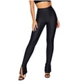 thumbnail image 2 of Women's Solid Color Glossy Yoga Leggings Full Length Fashionable Split Hem Stretch Tight Base Layer Pants for Gym Running Sports and Daily Casual Wear, 2 of 5
