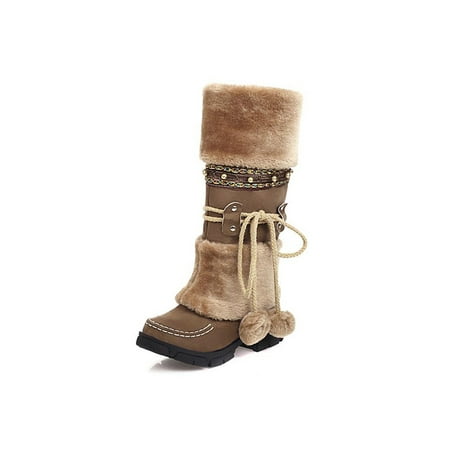 

Avamo Womens Winter Fashion Bootie Faux Fur Snow Boots Fluffy Fuzzy Booties Party Warm Boot Cold Weather Non-skid Plush Lined Shoes Khaki 9