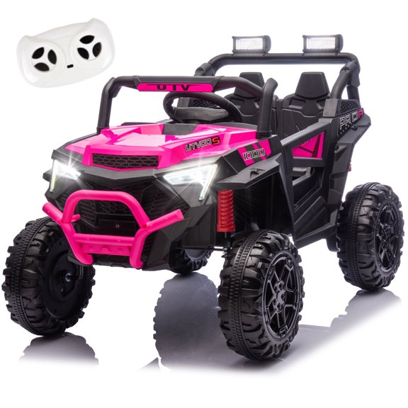 Xuanlur 24V Ride On Toys for Big Kids, Electric Off-Road UTV Truck with Remote Control, Kids Ride on Cars for Boys Girls, LED, Power Display, Efficiency Battery, 4X100 Motors, Music, Pink