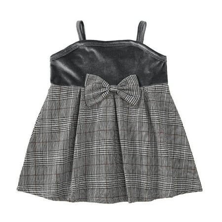 

2023 Summer Savings Girls Dress PEZHADA Toddler Kid Baby Girls Plaid Princess Dress Elegant Bow-knot Casual Clothes Gray 92