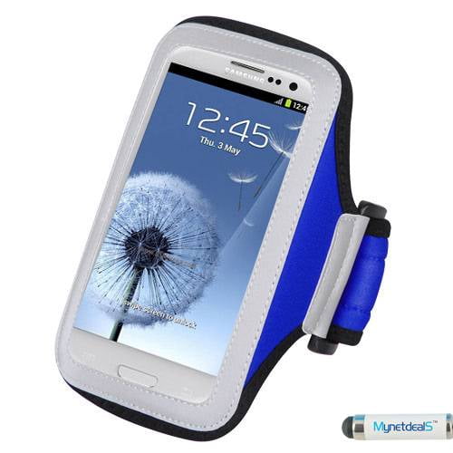 Premium Sport Armband Case for Amazon Fire Phone - Navy Blue + MYNETDEALS Mini Touch Screen Stylus
