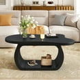 thumbnail image 2 of Gzxs 39.3" Cloud-Shaped Coffee Table with Storage Shelf - Irregular Modern Accent Table with Thick Top and Rounded Edges, 2-Tier Design for Living Room or Apartment (Black), 2 of 10