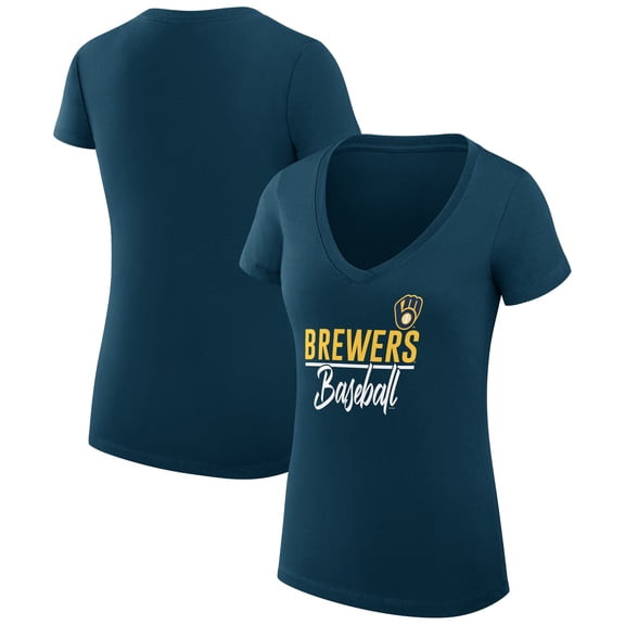 Women's G-III 4Her by Carl Banks Navy Milwaukee Brewers Super-Slim Fit Lightweight Team Graphic V-Neck T-Shirt