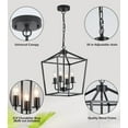 thumbnail image 5 of UL Listed Black Industrial 4 Light Lantern Chandelier Ceiling Light Fixtures Farmhouse Metal Cage Rustic Geometric Pendant Light for Kitchen Island Entryway Dining Room Stairs and Hallway, 5 of 9