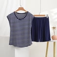 thumbnail image 2 of WRKEKC Summer Pajama Set for Women Soft Striped Knit Round Neck Short Sleeve and Shorts Set Casual Sleepwear for Summer, 2 of 5