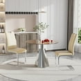thumbnail image 6 of Katboc Modern Dining Table and 4Pcs Chairs Set, 35in Black Glass Top, Silver Flared Base & Faux Leather Seats, Compact for Small Kitchen, Living Room, Dining Area, Yellow, 6 of 7