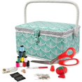 thumbnail image 1 of Sewing Basket with Sewing Kit Needles Thread Pins Scissors and Notions Boho Fan Print, 1 of 9