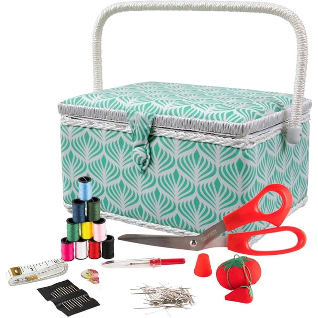 Sewing Basket with Sewing Kit Needles Thread Pins Scissors and Notions Boho Fan Print
