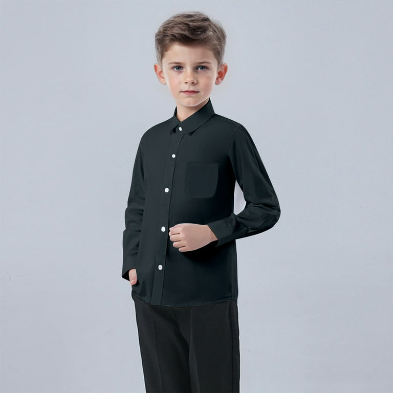 Boys Dress Shirts Long Sleeve Collared Button Up Shirt Blouse Boy Girl  School Uniform Clothes for Toddler Kids, 6 Months Black - Walmart.com