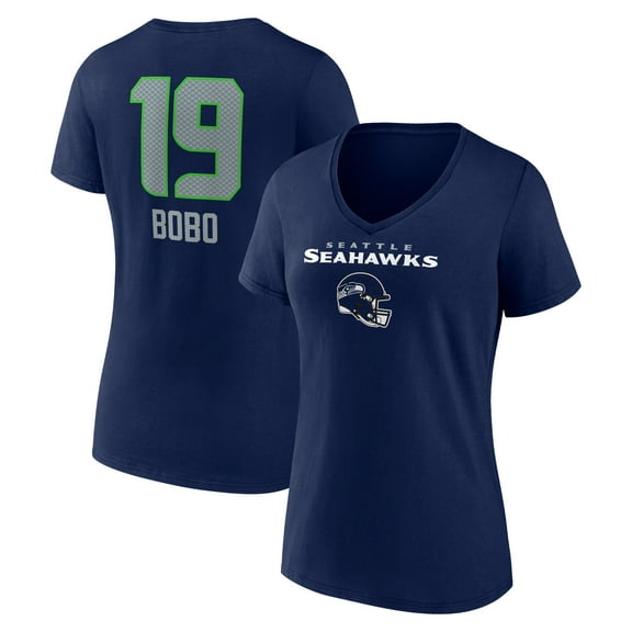 Women's Jake Bobo College Navy Seattle Seahawks Team Wordmark Player Name & Number V-Neck T-Shirt