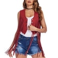 thumbnail image 2 of APEXFWDT Women Fringe Vest 70s Hippie Sleeveless Tassels Cardigan Cowgirl Western Tops Vintage Classic Cardigan Jackets, 2 of 5