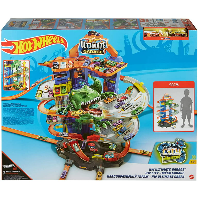 Hot Wheels City Robo T-Rex Ultimate Garage Multi-Level Multi-Play Mode  Stores 100 Plus 1:64 Scale Cars Gift idea for Kids 3 and Older, GJL14 
