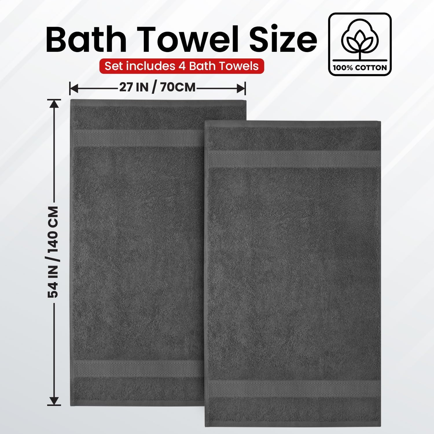 Infinitee Xclusives Premium Dark Gray Bath Towels - Pack of 4 - 27 x 54 inches