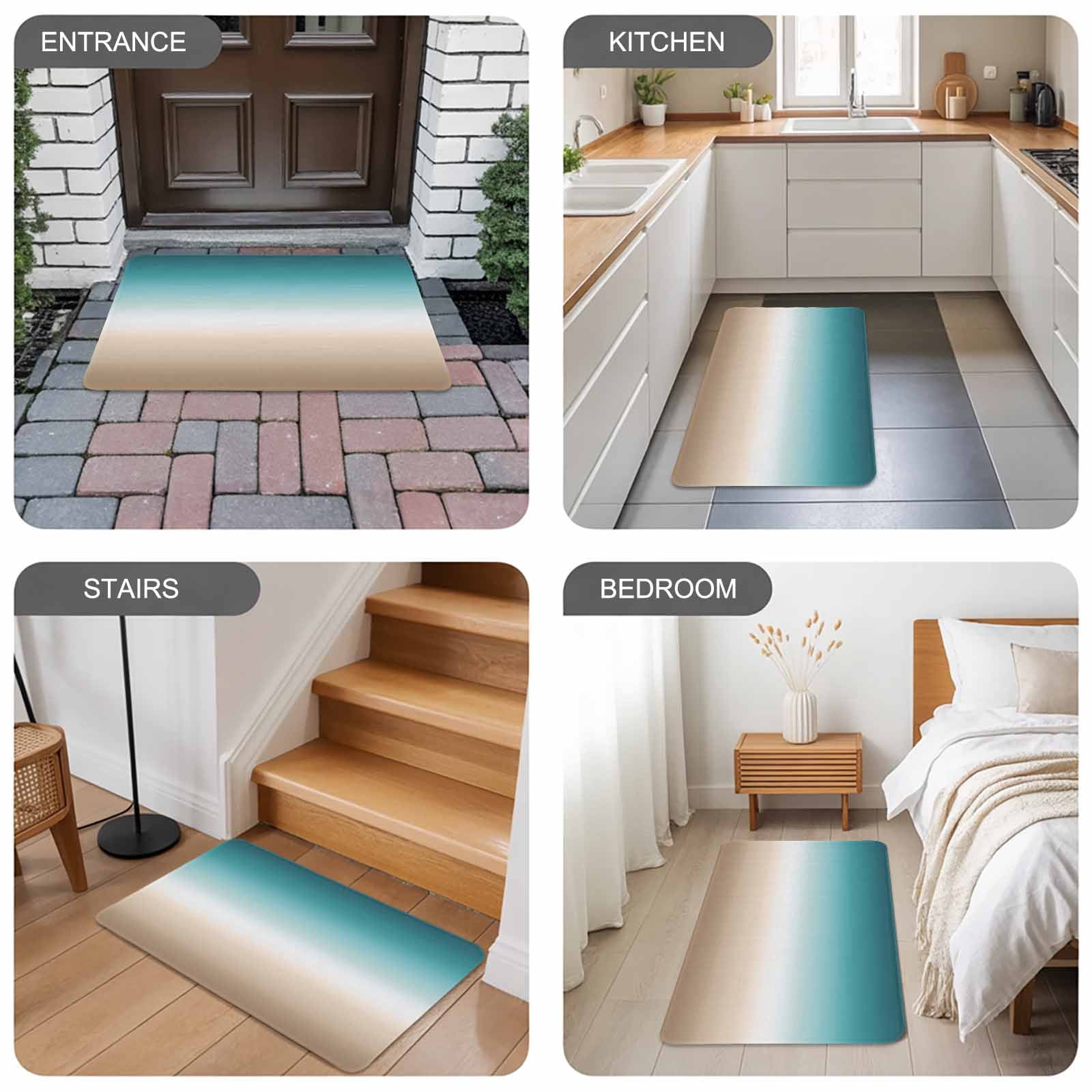 Teal Beige Ombre Cream Doormat Outdoor Entrance 24"x36", Modern Turquoise Abstract Art Aesthetics Absorb Moisture Dirt Door Mats, Non-Slip Rubber Backing Floor Mats Indoor, Low-Profile Front Rugs