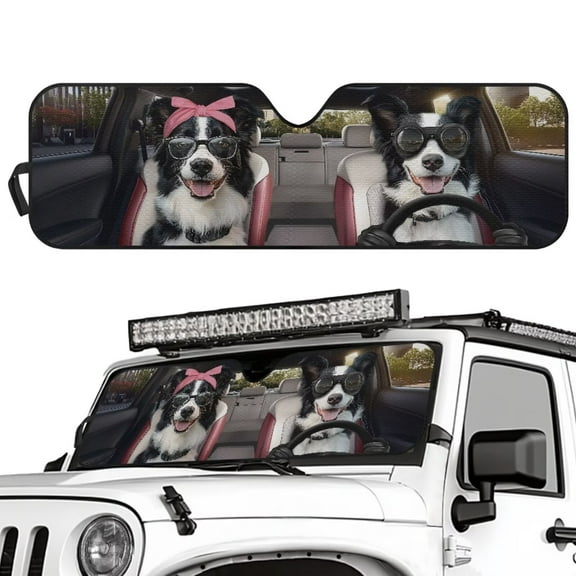 Uorisanigo Windshield Sun Shade Border Collie Animal Driving Sun Visor for Jeep Wrangler JK JKU JL JLU 1997-2025 & Jeep Gladiator JT 2020-2024 Keep Vehicle Cool Protect Your Car from UV Heat