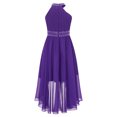 thumbnail image 2 of Manyakai Kids Halter Neck Ruched Chiffon Bridesmaid High Low Hem Flower Girl Dress for Wedding Party Purple 6, 2 of 5