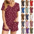 thumbnail image 5 of qucoqpe Comfy Lounge Sets for Women Fashion Floral Print Short Sleeve V-Neck Tops and Pockted Shorts Sets 2 Piece Casual Loose Pajamas for Women Set, 5 of 5