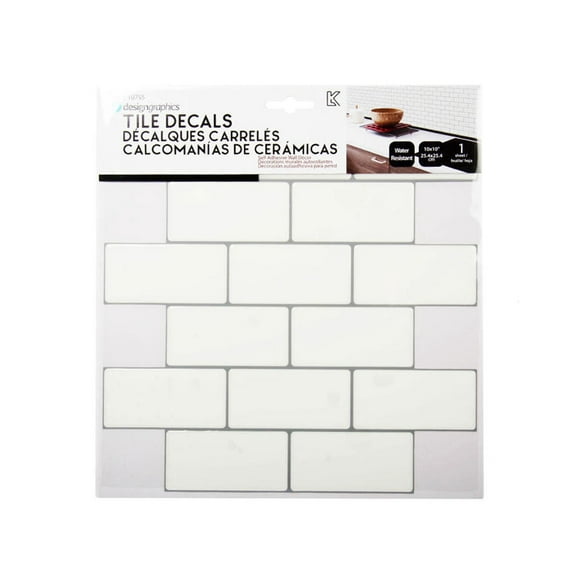 Peel and Stick Self-Adhesive Tile Wall Decals Subway Tile White/Grey, 10" x 10"