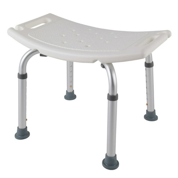 Silla de baño ajustable en altura para adultos mayores y embarazadas, color blanco, fabricada en aleación de aluminio resistente, con soporte para ducha manual y capacidad de carga de 136 kg.