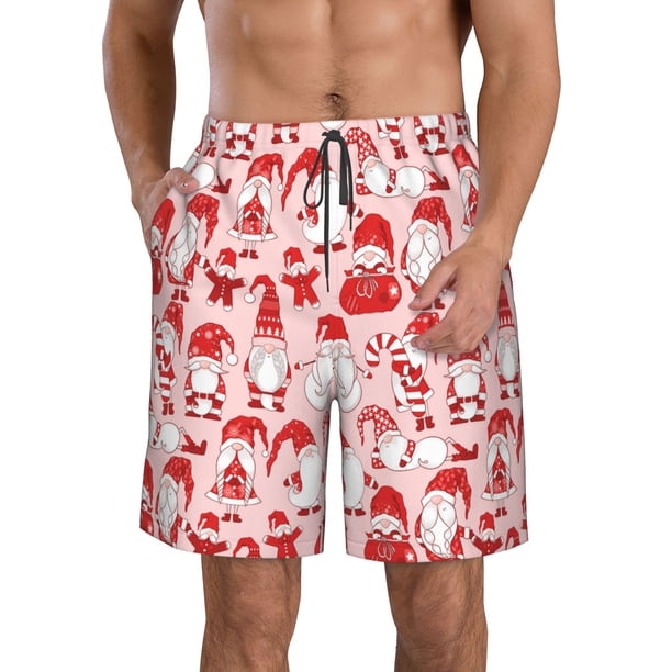 Balery Gnome Merry Christmas Traje de Baño Estilo Hawaiano para Hombre, Shorts de Secado Rápido con Bolsillos-Large