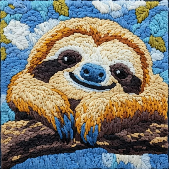 DIY Punch Needle Kits for Beginners Sloth with Hoop Punch Needle Starter Craft Embroidery Set Easy for Adults and Children Festival Gift and Decoration 20x20cm-3