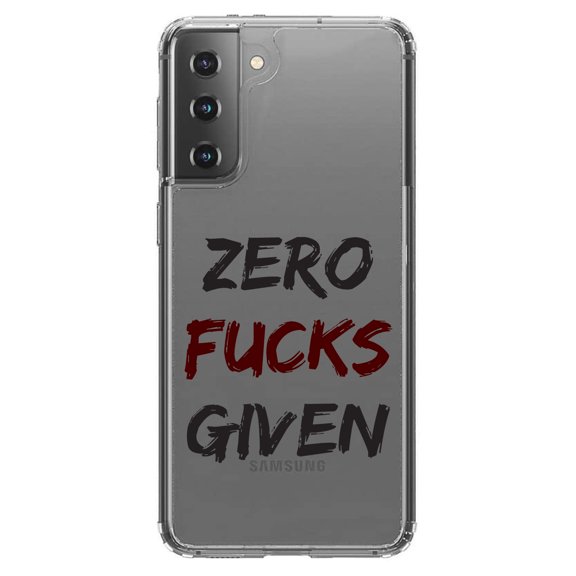 DistinctInk Clear Shockproof Hybrid Case for Galaxy S21 5G (6.2" Screen) - TPU Bumper Acrylic Back Tempered Glass Screen Protector - Zero F's Given