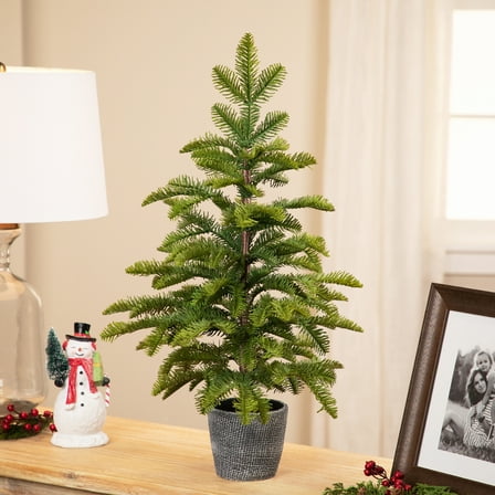 Northlight Pine Artificial Christmas Tree in Round Gingham Pot - 28" - Unlit