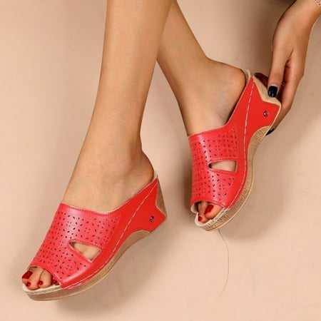 

HIBRO Fashion Spring And Summer Slope With Hollow Ladies Sandals Roman Peep Toe Slippers