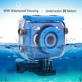 thumbnail image 3 of DEELLEEO Kids Digital Video Camera Action Sports Camera 1080P 12MP Waterproof 30M Built-in Lithium Battery with 32G TF Card and Silicone Sleeve, Gift for Children Blue, 3 of 6