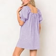 thumbnail image 6 of Square Neck Puff Sleeve Plaid Short Dress Women Stylish Soft Breathable Casual Dress for Daily Outings Coffee Dates Weekend Trips Gatherings Purple S, 6 of 7