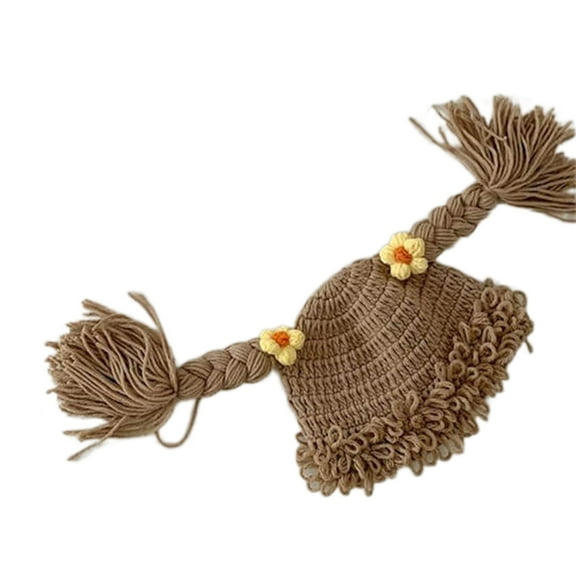 Cute Baby Girl Beanie Hat Pigtail Braid Wig Cap Crochet Knitted Winter Hat for Children Kids Aged 6-48 Months Bonnet Cap