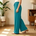 thumbnail image 3 of Lmueinov Womens Wide Leg Pants with Pockets Cotton Drawstring High Waisted Flowy Palazzo Pants Summer Fall Lightweight Loose Fit Travel Vacation Pants, 3 of 5