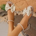 thumbnail image 5 of Women's Fashionable Comfortable Plus Size Low Heel Sandals-Solid Color Bow Round Toe Pearl Chain Buckle Beige 36, 5 of 9