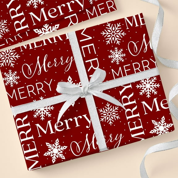 Personalization Mall Merry Snowflake Christmas Wrapping Paper Roll - 18ft Roll