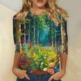 thumbnail image 2 of Tnhcen Hauts Basiques à Manches 3/4 Col Rond Imprimé Floral d'Automne pour Femmes - Grande Taille Chemises Amicales d'Automne P-3TG, 2 of 5