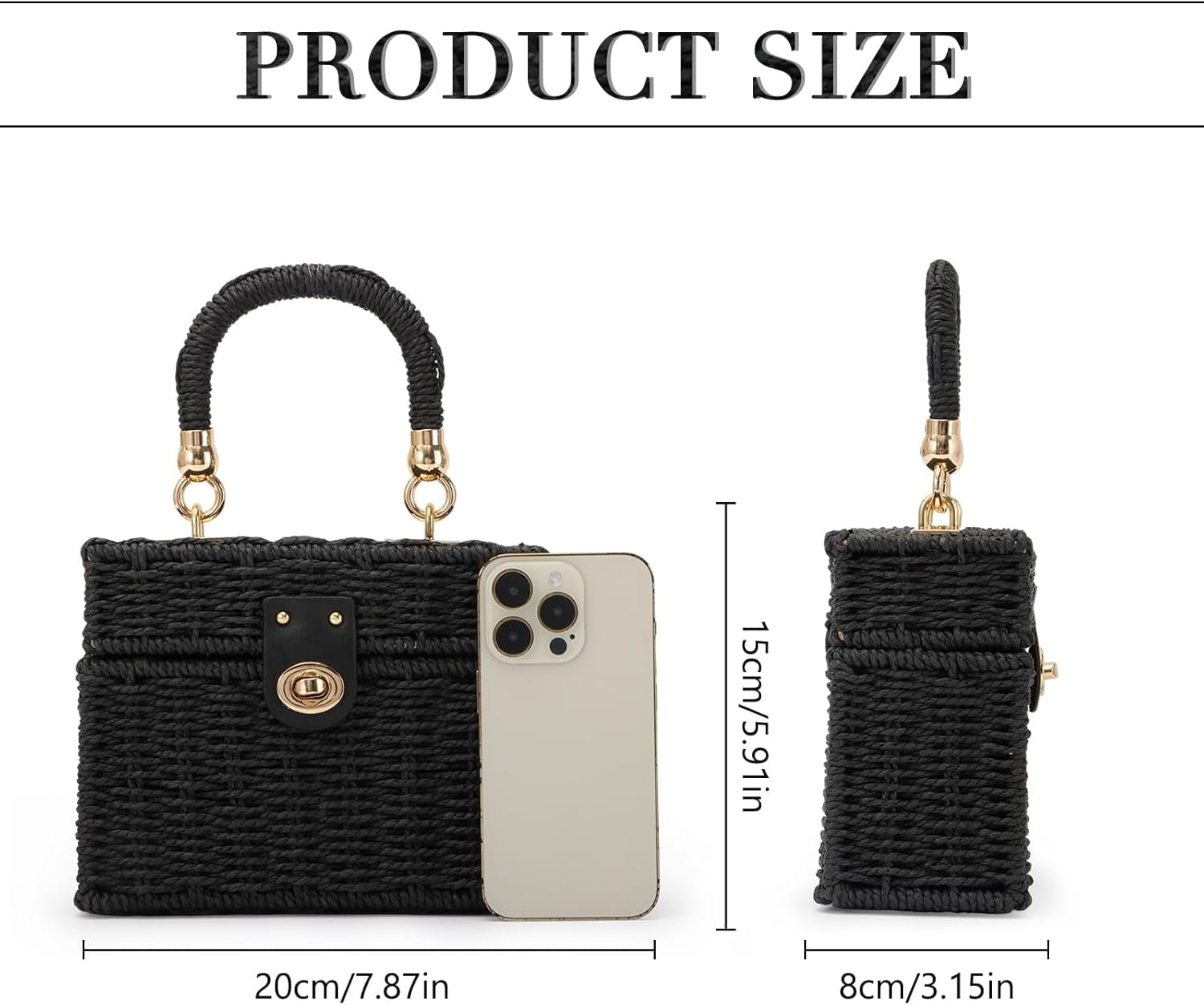 Women Handwoven Rattan Handbag Beach Straw Tote Bag Square Boho Crossbody Bag