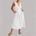 thumbnail image 4 of Pounoo Robes Portefeuille Ceinturées pour Femmes Coupe Décontractée Silhouette Fluide Tissu Léger Style Vacances Robes Midi Cadeau, 4 of 5