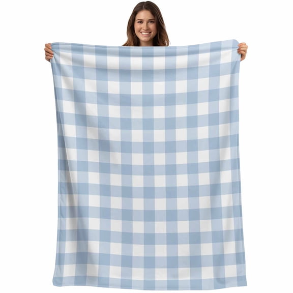 Light Blue Plaid Blanket Soft Cozy Warm Throw Blanket for Couch, Plush Fuzzy Flannel Fleece Blankets for Sofa, Modern Minimalist Country Bed Blankets Lightweight Gifts for Women, 40"x50"