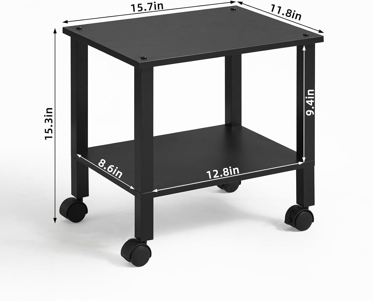 LEYAOYAO Printer Stand, 2 Tier Rolling Printer Cart with Wheels, Under Desk Printer Stand for Office, Home, Black