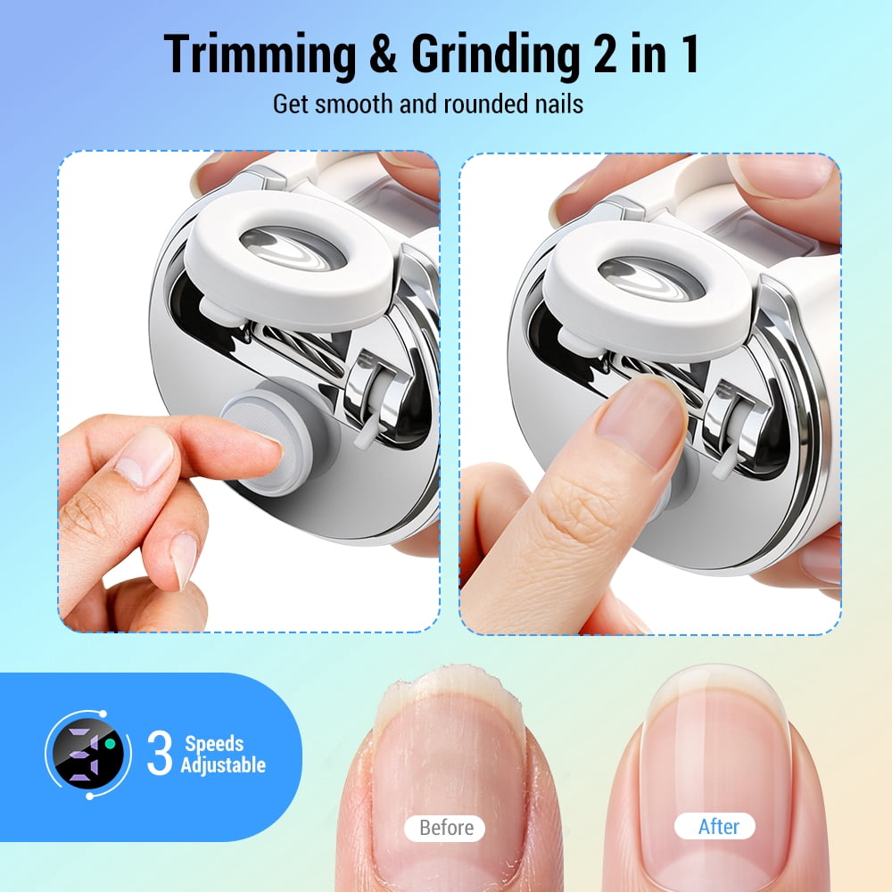 FlareMore 2-in-1 Electric Nail Clipper with Magnifier & LED Light, Automatic Nail Trimmer 3-Speed Quiet, Rechargeable USB Nail Clipper for Seniors Kids & Adults, Safe for Thick Nails & Toenails
