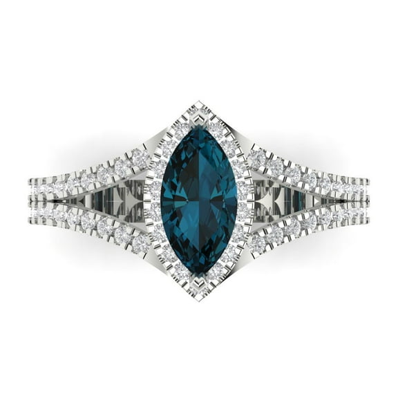 Halo Engagement Ring for Women - 1.2ct Natural London Blue Topaz in 18K White Gold Promise Ring