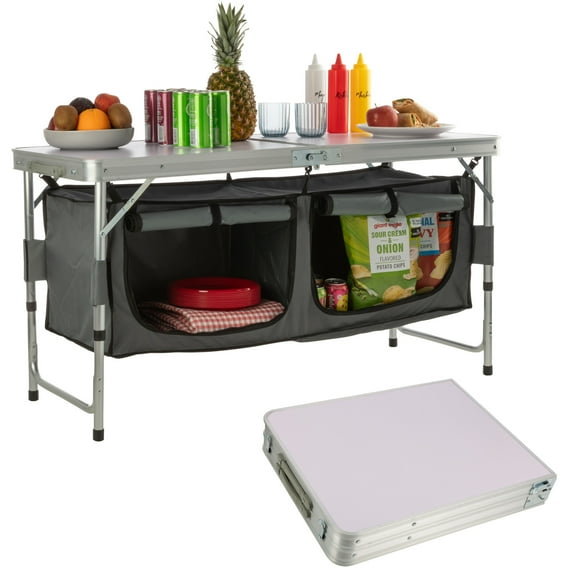 Wakeman Outdoors Lightweight Portable Folding Camping Table with Storage and Adjustable Height