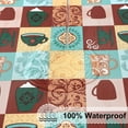 thumbnail image 3 of Round Fitted Tablecloth with Elastic Edge, 100% Waterproof Oil Proof Plastic Table Cover, Vinyl Flannel Backed Tablecloth Fits 36"-44" Round Tables for Dinner, Outdoor, Picnic, Patterned Cups, 3 of 4