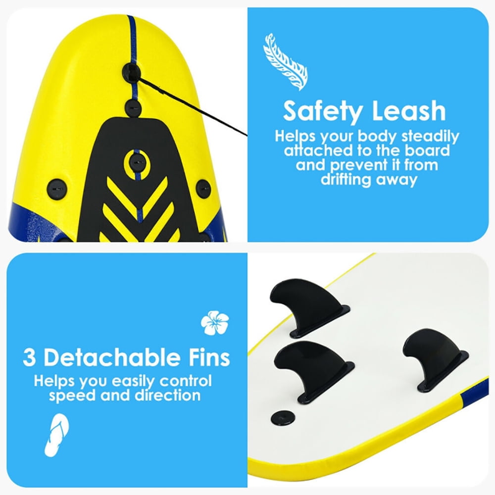 Barara King Surfboard,Stand Up Paddle Board, 6 Feet Surfboard with 3 Detachable Fins-Yellow