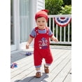 thumbnail image 6 of Cenuakty Baby Boy 4th of July Outfit Patriotic Short Sleeve Striped Romper with Letters Popsicle Embroidery Overalls and Hat, 6 of 9